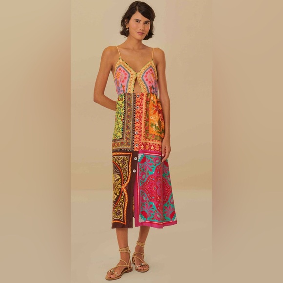 FARM Rio Dresses & Skirts - FARM Rio Mixed Scarves-print midi dress, Size Medium, $245